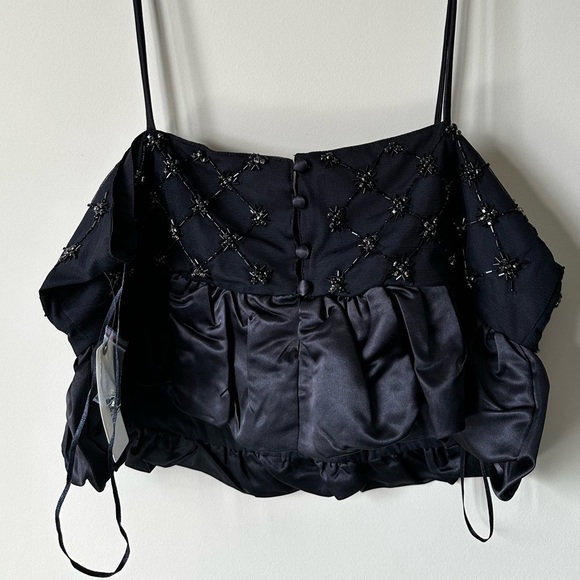 NWT By Anthropologie Beaded Satin Crop Tank  in Black Size Large - Picture 6 of 10
